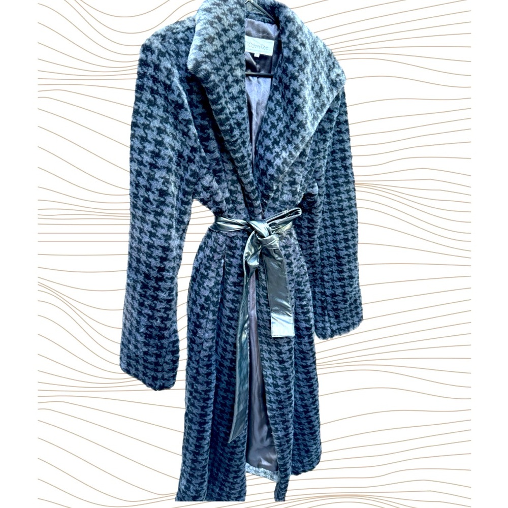 Calvin Klein Long Faux Fur Coat With Tie